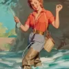 Vintage Woman Fishing Diamond Painting