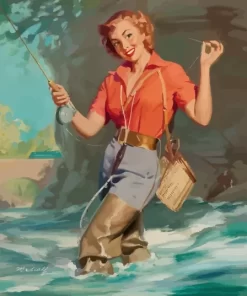 Vintage Woman Fishing Diamond Painting