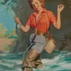 Vintage Woman Fishing Diamond Painting