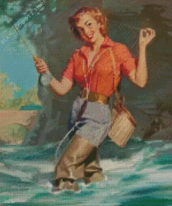 Vintage Woman Fishing Diamond Painting