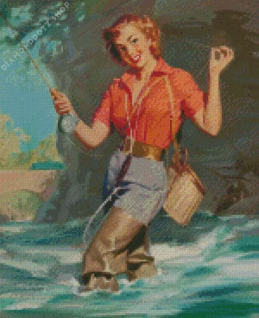 Vintage Woman Fishing Diamond Painting