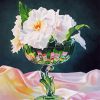 White Begonias In Green Vase Diamond Painting