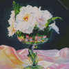 White Begonias In Green Vase Diamond Painting