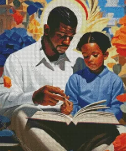 Black Father And Child Reading Diamond Painting