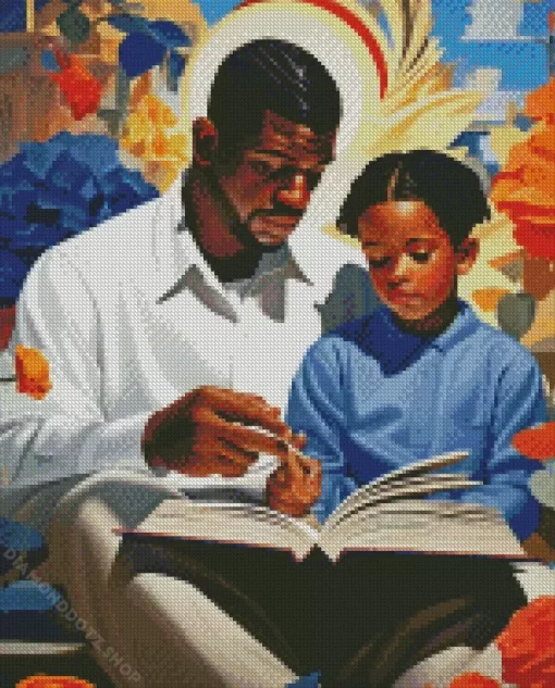 Black Father And Child Reading Diamond Painting