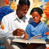 Black Father And Child Reading Diamond Painting