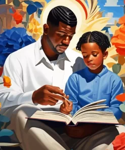 Black Father And Child Reading Diamond Painting