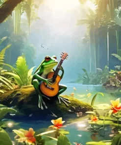 Frog Playing Guitar In Jungle Diamond Painting