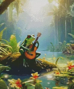 Frog Playing Guitar In Jungle Diamond Painting