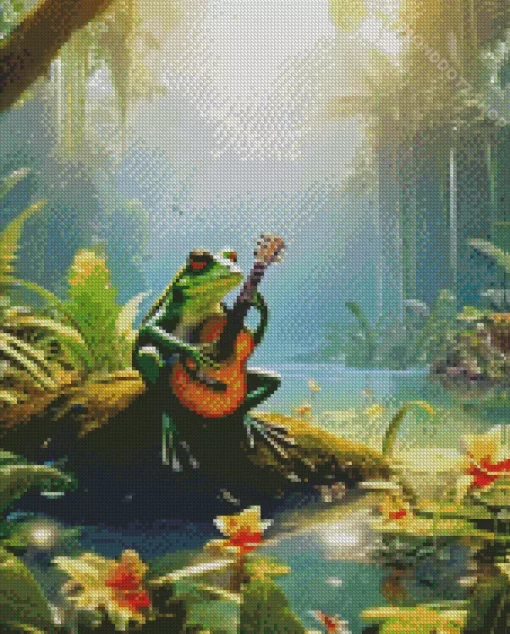 Frog Playing Guitar In Jungle Diamond Painting