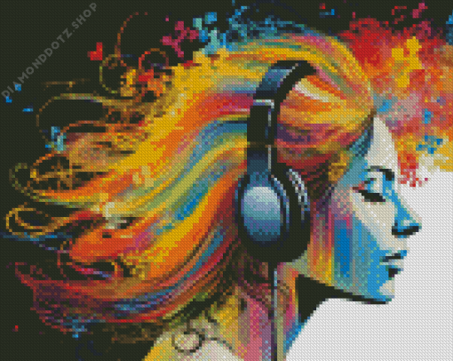 Woman Listening To Music Diamond Painting