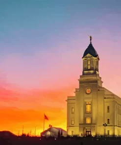 Cedar Temple At Sunset Diamond Painting