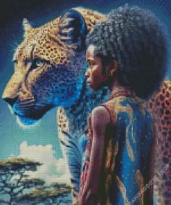 African Black Woman By Leopard Diamond Painting