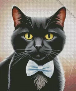 Black Cat By Bow Tie Diamond Painting