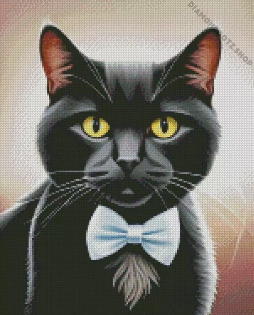 Black Cat By Bow Tie Diamond Painting