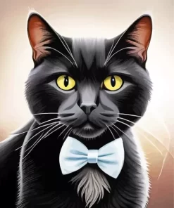 Black Cat By Bow Tie Diamond Painting