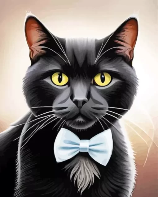 Black Cat By Bow Tie Diamond Painting