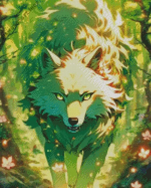 Animated Green Wolf Art Diamond Painting