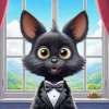 Cartoon Black Tie Cat Diamond Painting