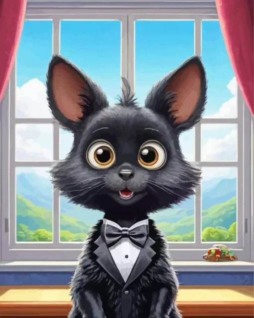 Cartoon Black Tie Cat Diamond Painting