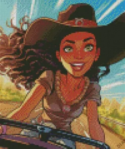 Cartoon Black Woman Cowgirl Diamond Painting