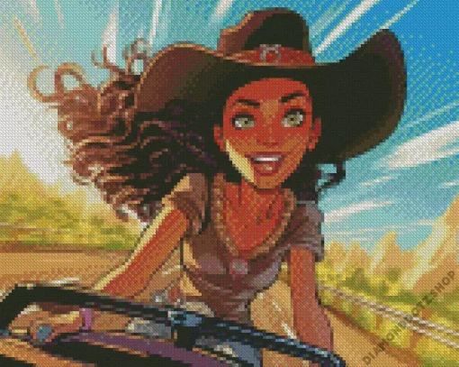 Cartoon Black Woman Cowgirl Diamond Painting