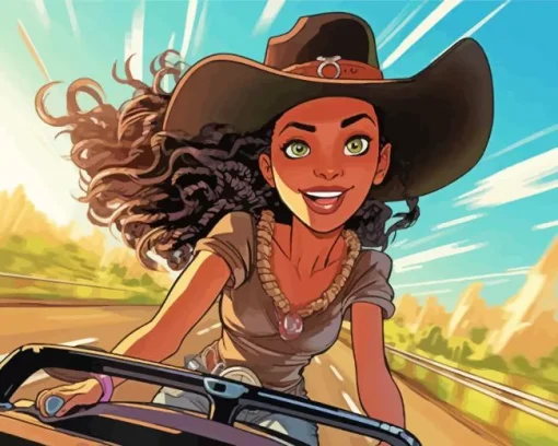 Cartoon Black Woman Cowgirl Diamond Painting