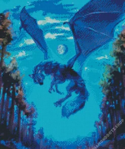 Fantasy Black Wolf Dragon Diamond Painting