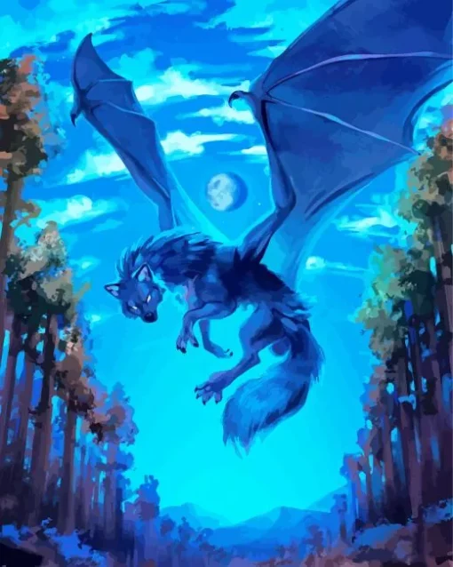 Fantasy Black Wolf Dragon Diamond Painting