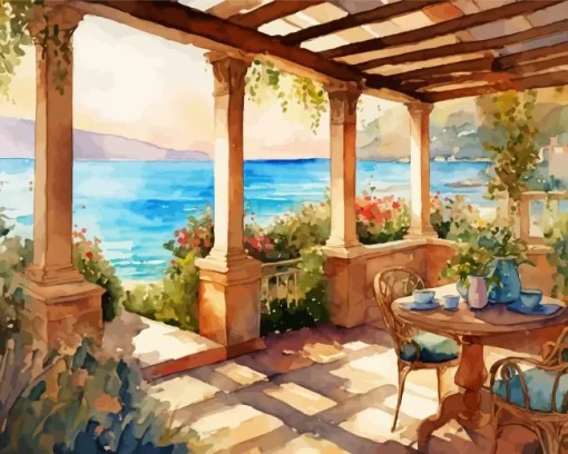 Greek Style Garden Terrace Art Diamond Painting