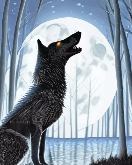 Howling Black Wolf Art Diamond Painting