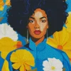 Illustration Black Woman Flowers Diamond Painting