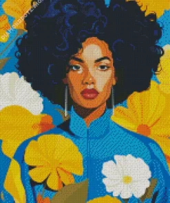 Illustration Black Woman Flowers Diamond Painting