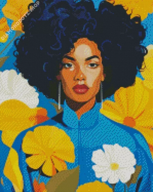 Illustration Black Woman Flowers Diamond Painting