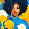 Illustration Black Woman Flowers Diamond Painting