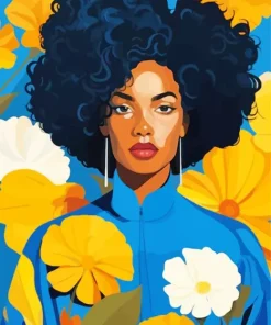 Illustration Black Woman Flowers Diamond Painting