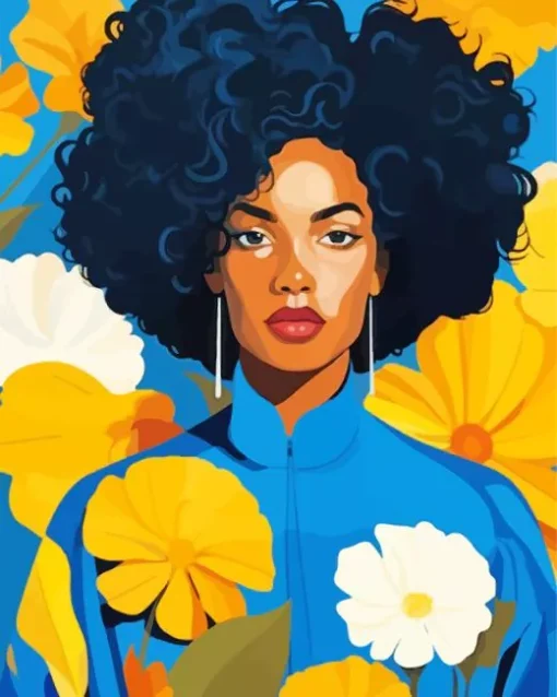 Illustration Black Woman Flowers Diamond Painting