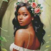 Black Woman Flowers Crown Diamond Painting