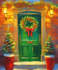 Christmas Green Front Door Diamond Painting