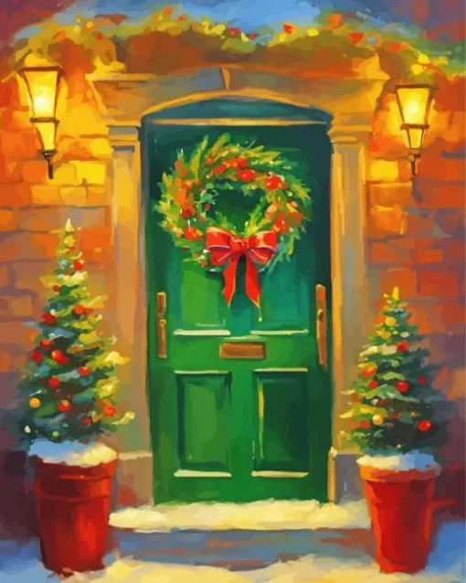 Christmas Green Front Door Diamond Painting