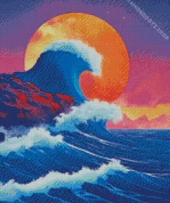 Full Moon Great Wave Diamond Painting