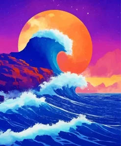 Full Moon Great Wave Diamond Painting