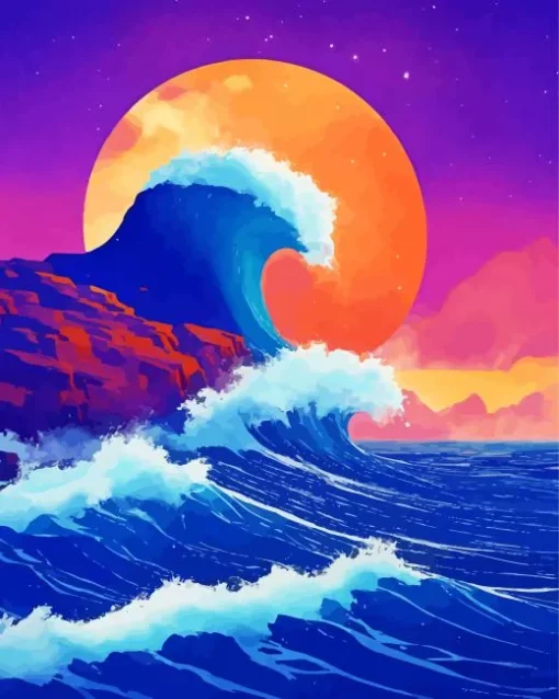 Full Moon Great Wave Diamond Painting