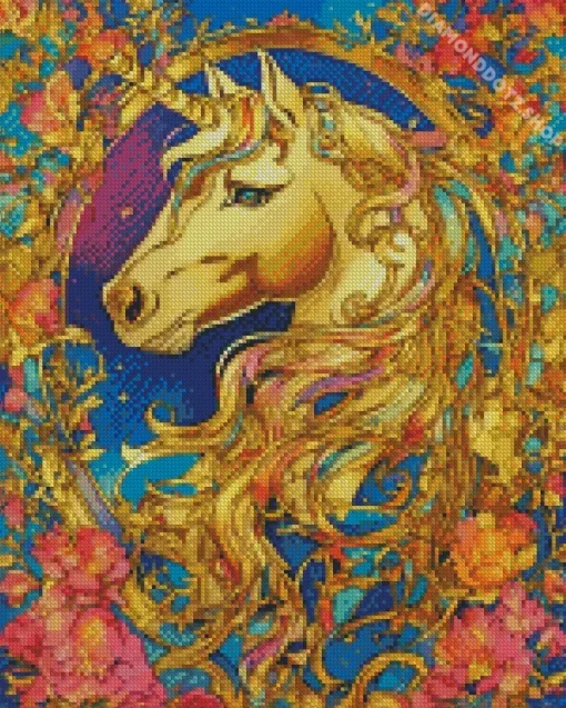 Golden Fabulous Unicorn Diamond Painting