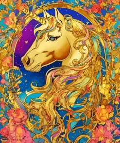 Golden Fabulous Unicorn Diamond Painting