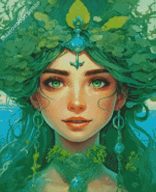 Gorgeous Green Hair Lady Diamond Painting