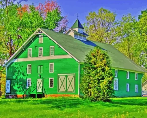 Green Barn Diamond Painting