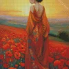 Lady And Poppy Flowers Diamond Painting