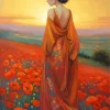 Lady And Poppy Flowers Diamond Painting