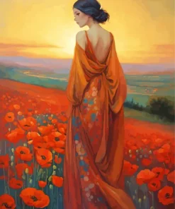 Lady And Poppy Flowers Diamond Painting